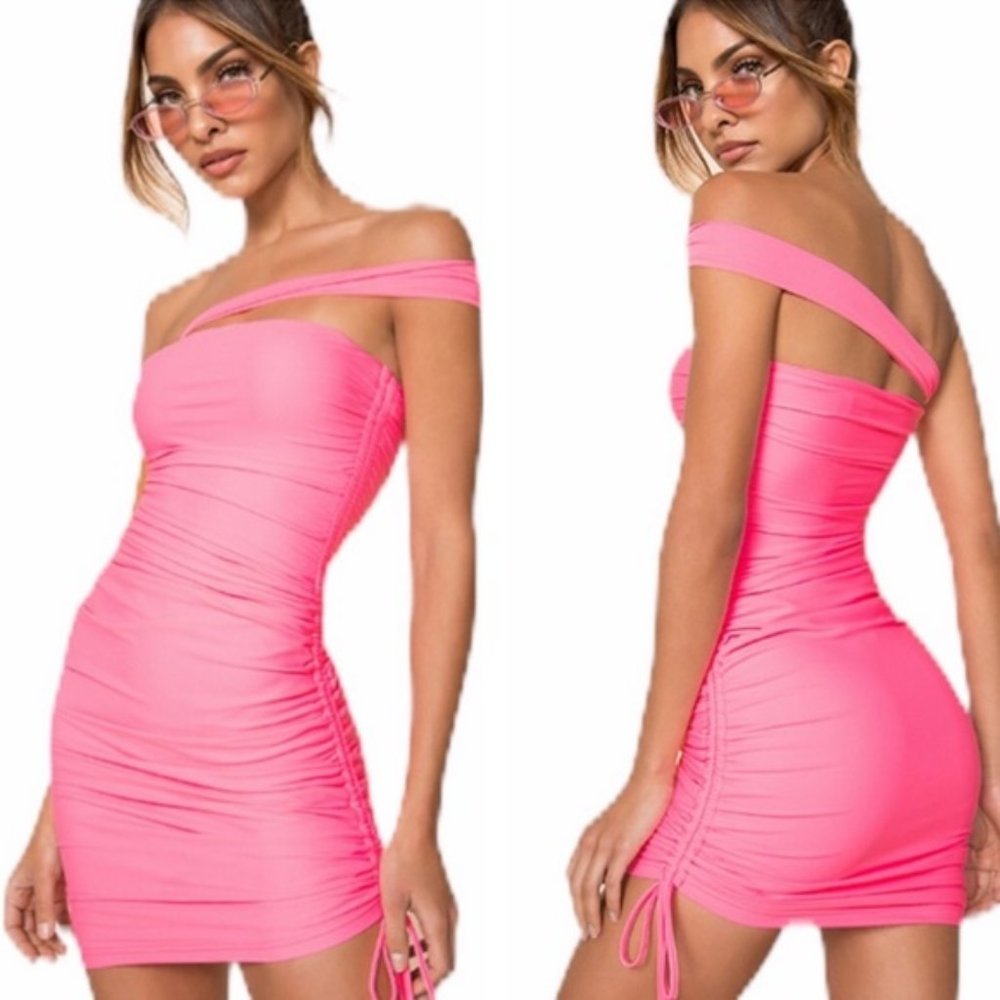 NWT UO Tiger Mist Ciera Ruched Bodycon Pink Minidress